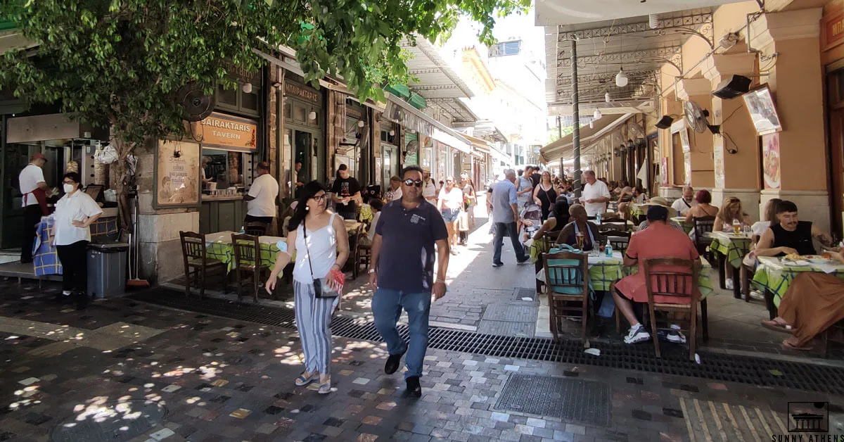 Tourists walking in Monastiraki square