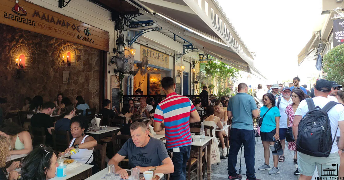 Tourists walking in Adrianou street