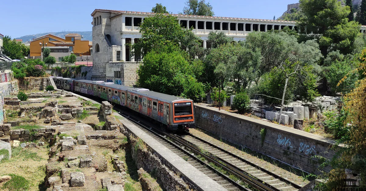 Athens Airport to Piraeus Port: Green Metro Line near Monastiraki