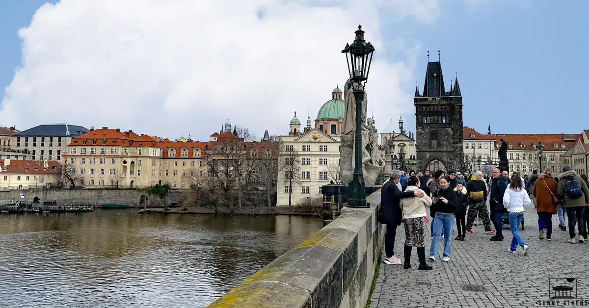 People walking at Charles Bridge