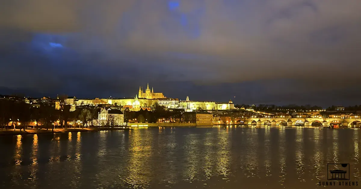 4 Days in Prague: Night view of Prague from Strelecky Island