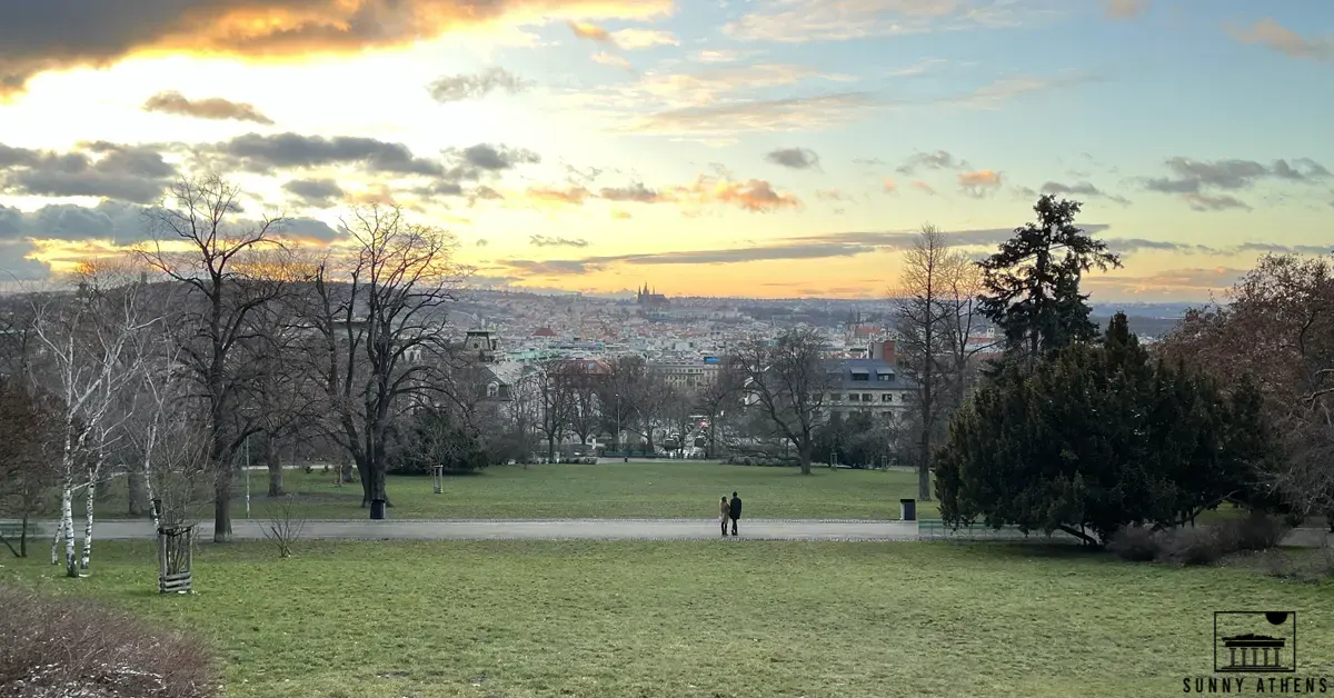 Riegrovy Sady during sunset.