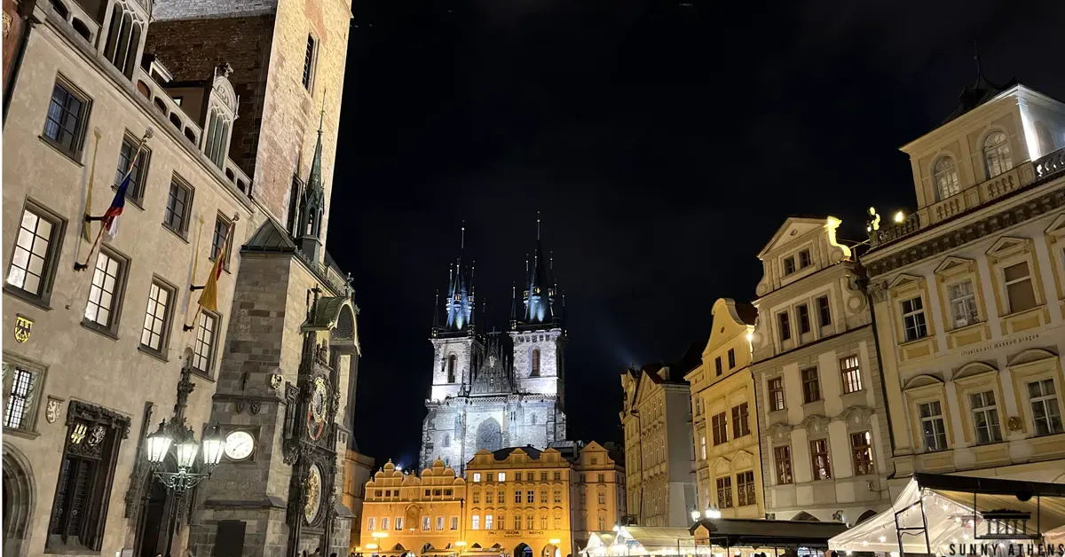 4 Days in Prague: Night view of the Church of Our Lady before Týn