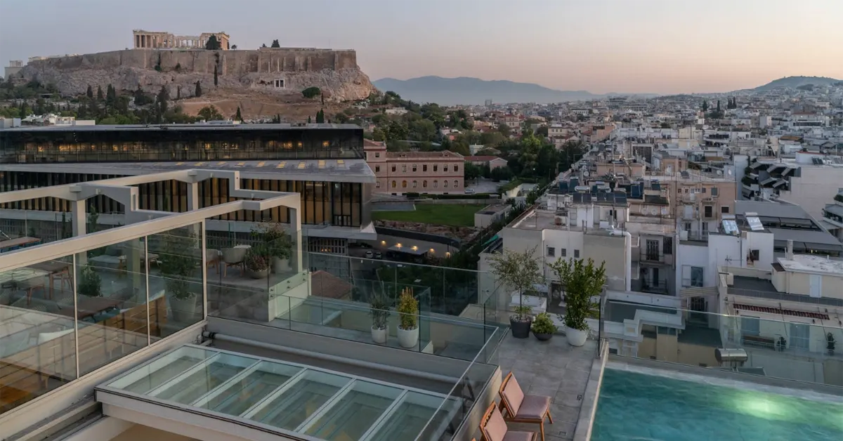 Aerial view from the rooftop of COCO-MAT Athens BC Hotel