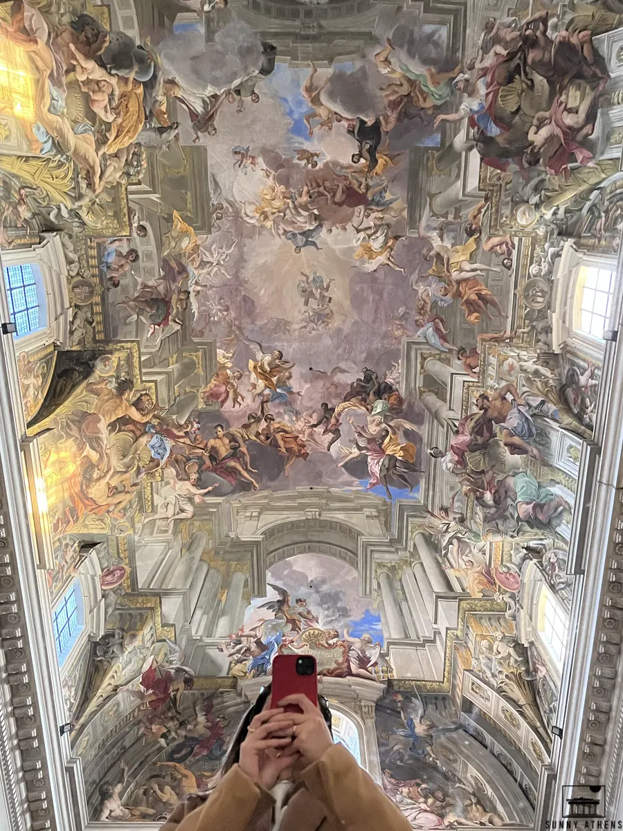 3 Days in Rome Itinerary: View of the ceiling of the Church of St. Ignatius of Loyola.