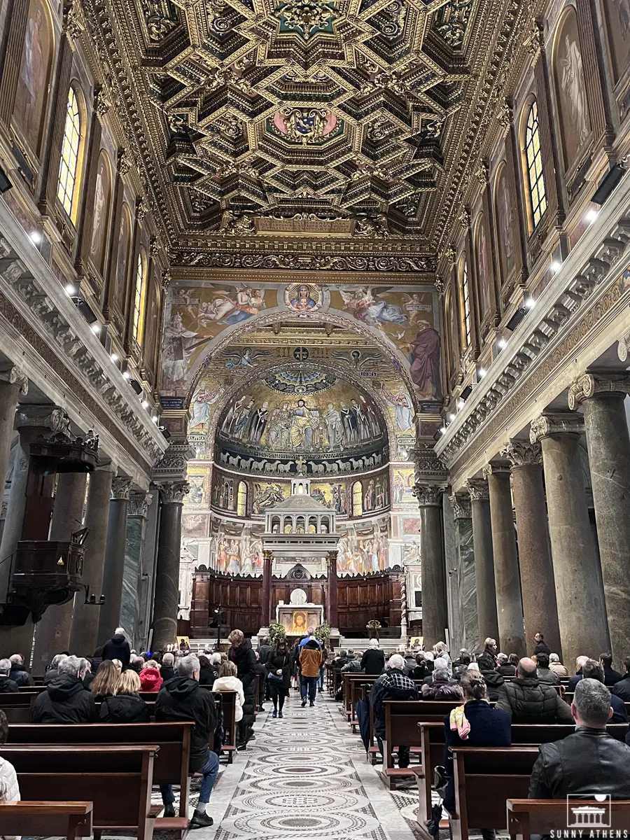 Interior view of the Basilica of Our Lady in Trastevere