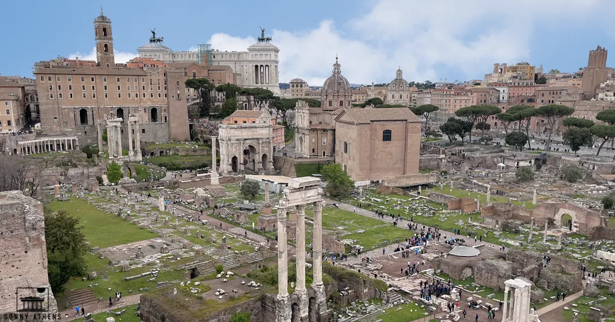 3 Days in Rome Itinerary: Panoramic view of the Roman Forum from the Palatine Hill.