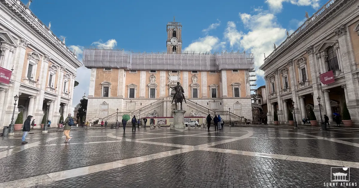 The statue of Marcus Aurelius at the Campidoglio square.