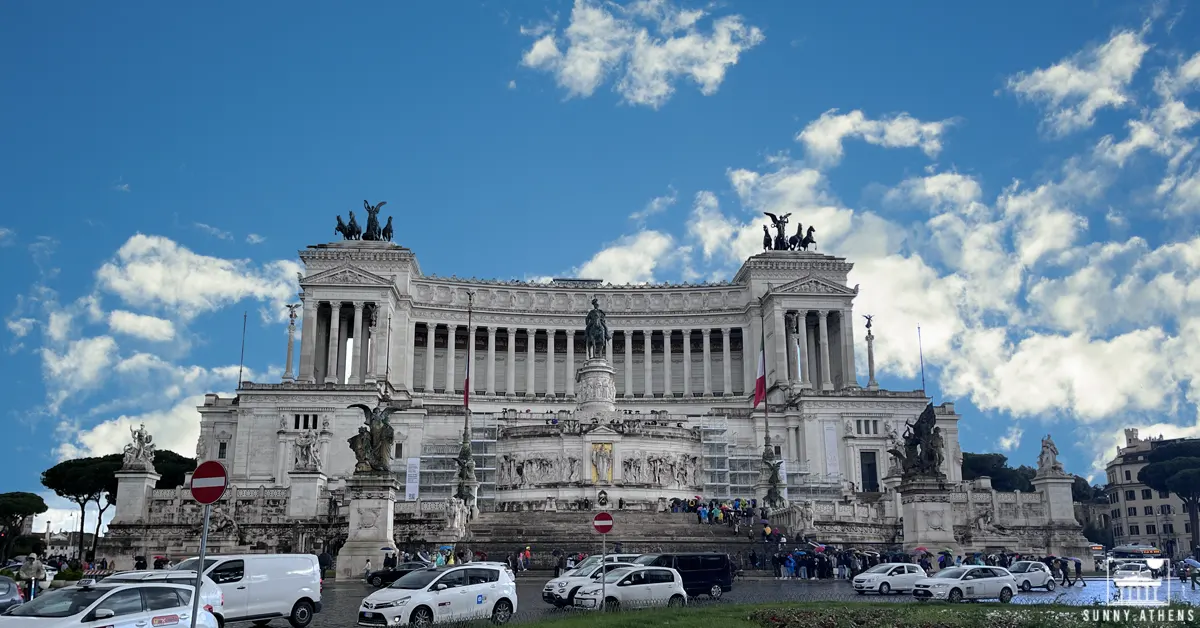 3 Days in Rome Itinerary: the Altar of the Fatherland as seen from Piazza Venezia.