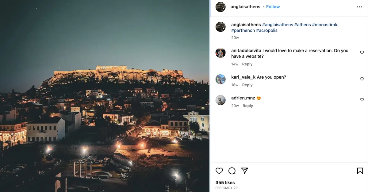 Panoramic night view encompassing the Acropolis, Plaka, and the Roman Agora from Anglais Athens.