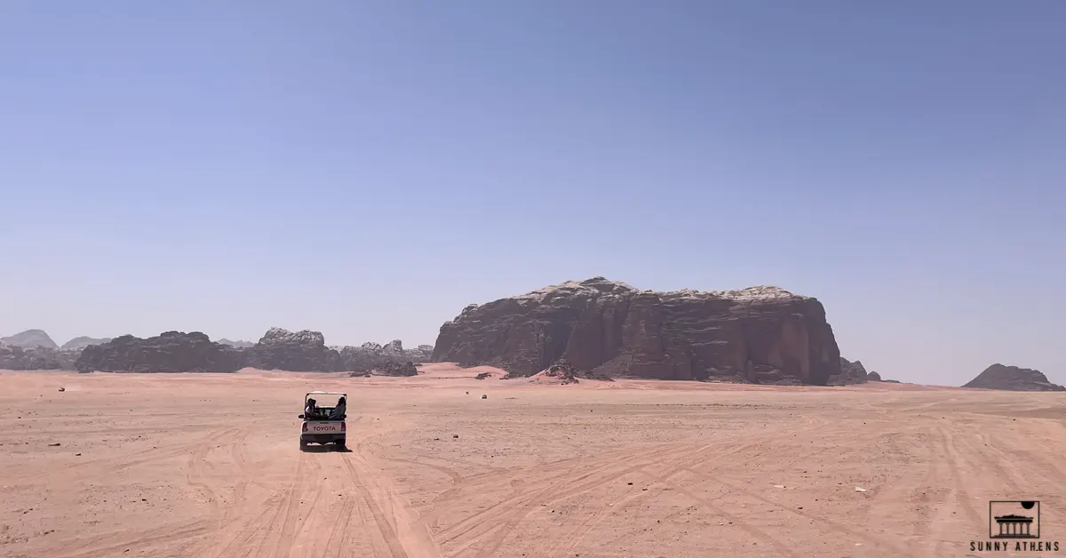 Touring with a jeep in the Wadi Rum desert.