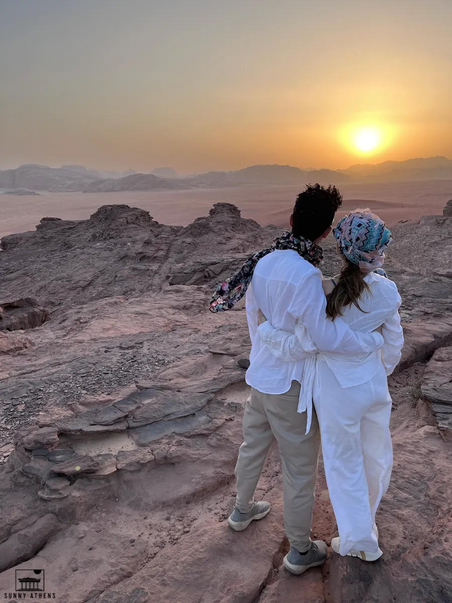 7 Days in Jordan Itinerary: watching the sunset in Wadi Rum desert.