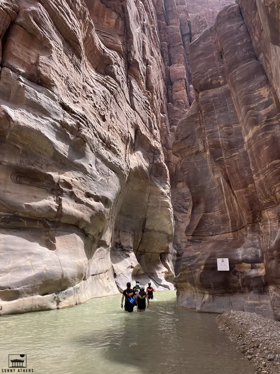 Hiking in the Wadi Mujib canyon in Jordan.