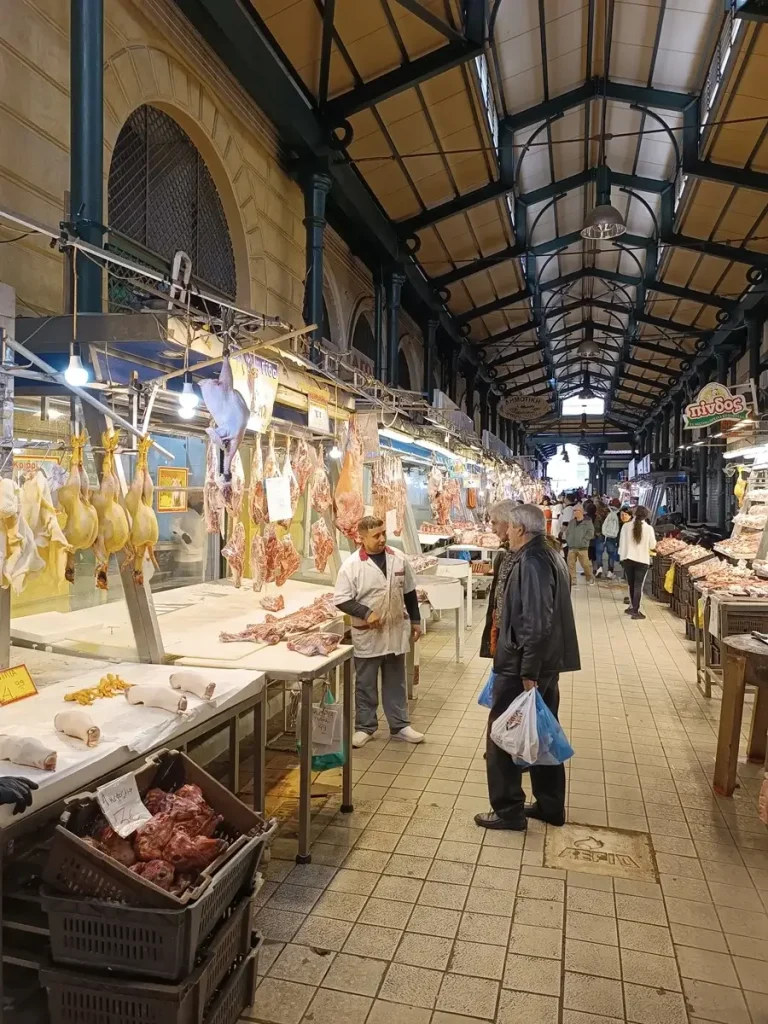 The entrance of the Athens Meat Market, one of Athens local markets.