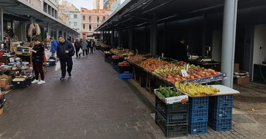 Local markets in Athens: Fresh fruits and vegetables sold on stalls in Athens Fruit Flea Market.