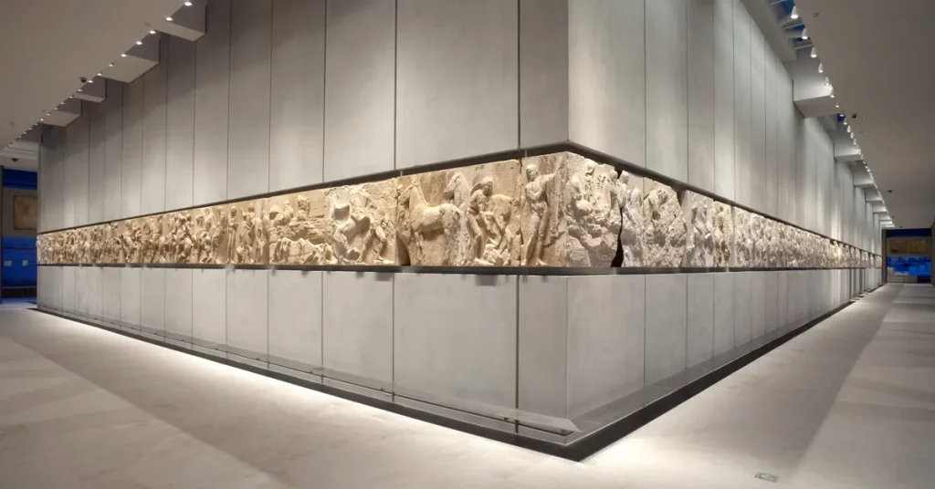 Display of the Parthenon frieze in the Acropolis Museum.