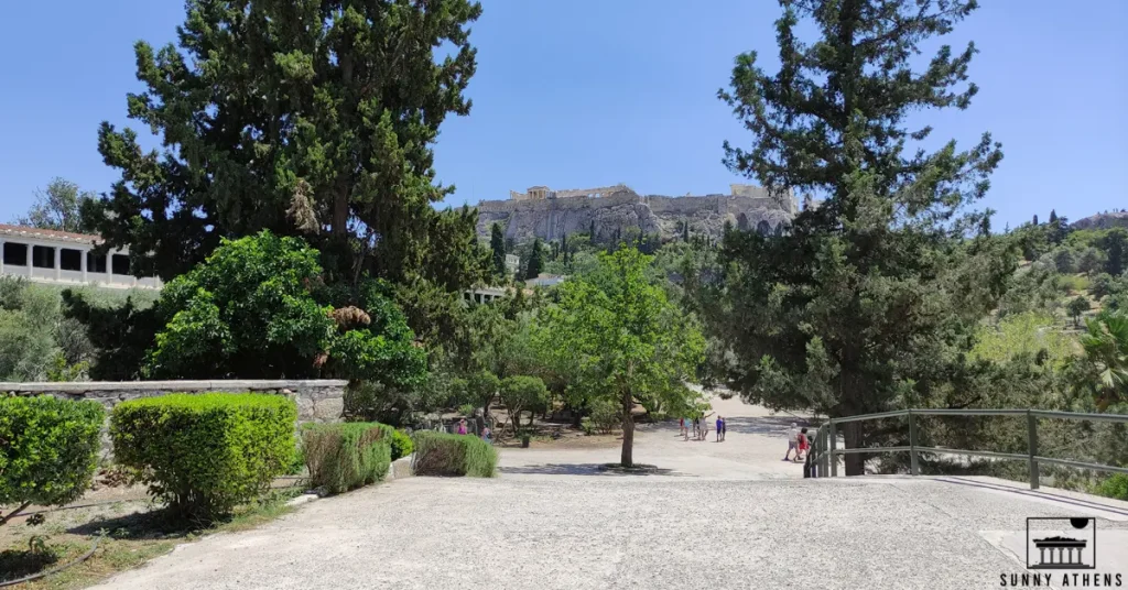 Entrance to the Ancient Agora of Athens with the Acropolis in the background.