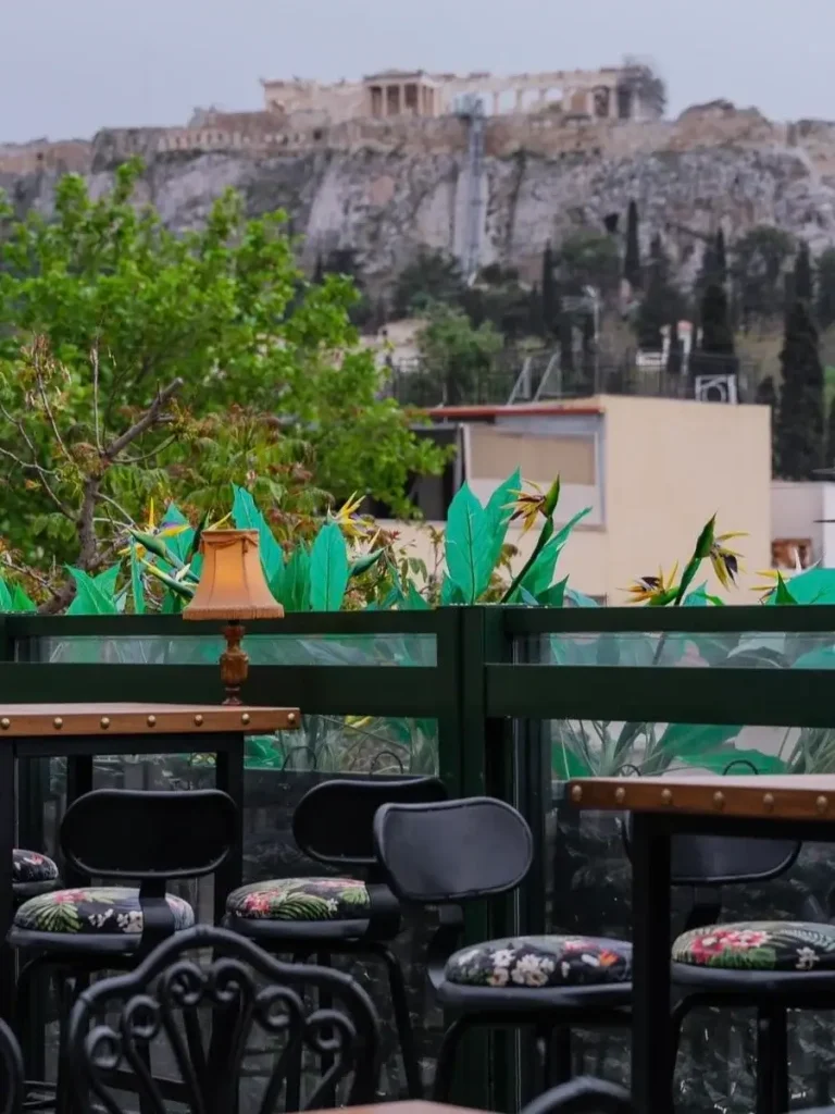 The unique view of Acropolis from the terrace of Buena Vista Social Bar.