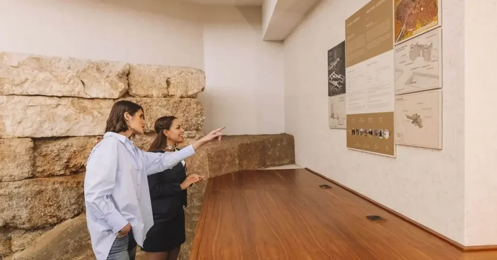 Remains of the ancient wall of Themistoklis in the basement of Electra Metropolis hotel in Athens