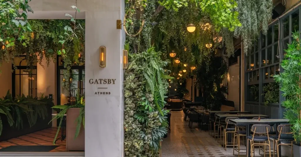 The entrance of Gatsby 5 star hotel in Athens