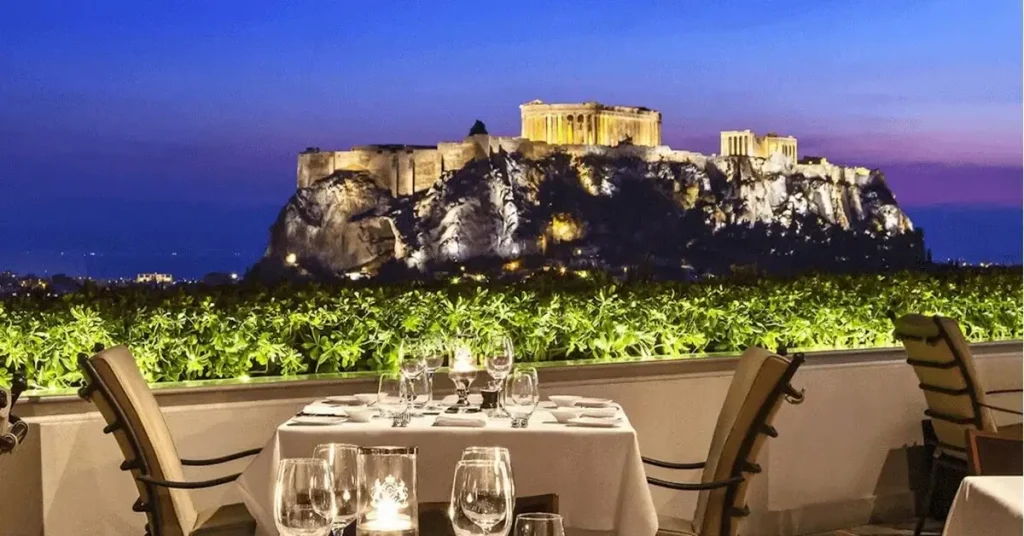 Grande Bretagne roof garden with an astonishing view to Acropolis