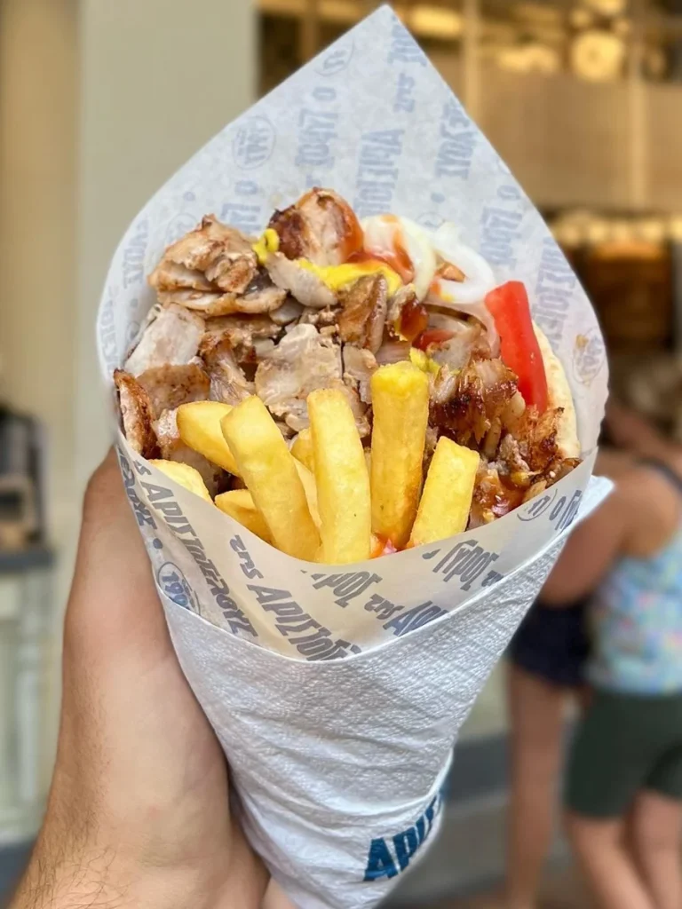 A delicious pita gyros, the must try street food in Greece