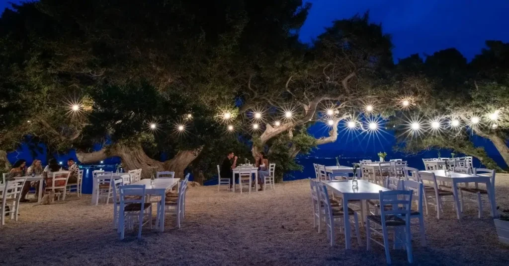 A unique scenography in the yard of Kedros restaurant in Paros Greece.