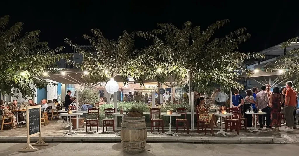 The beautiful yard of Mediterraneo restaurant in Paros Greece