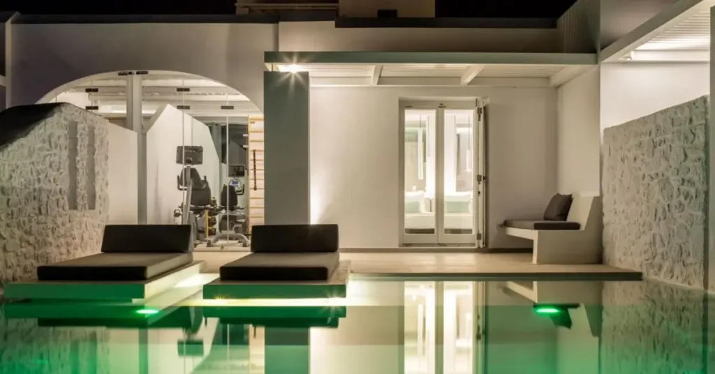 The indoor pool and hamam of an executive suite at Paros Agnanti Hotel in Greece.