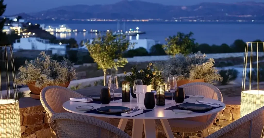 A fine dining at Hytra restaurant in Summer Senses Hotel in Paros Greece.