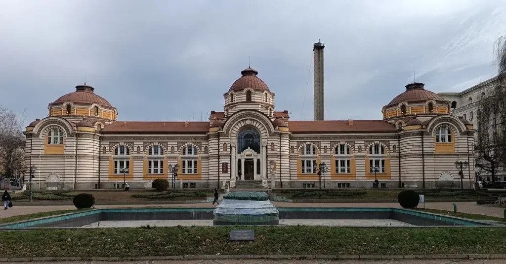 The stunning facade of the Regional Museum of History in Sofia, Bulgaria, showcasing architectural beauty.