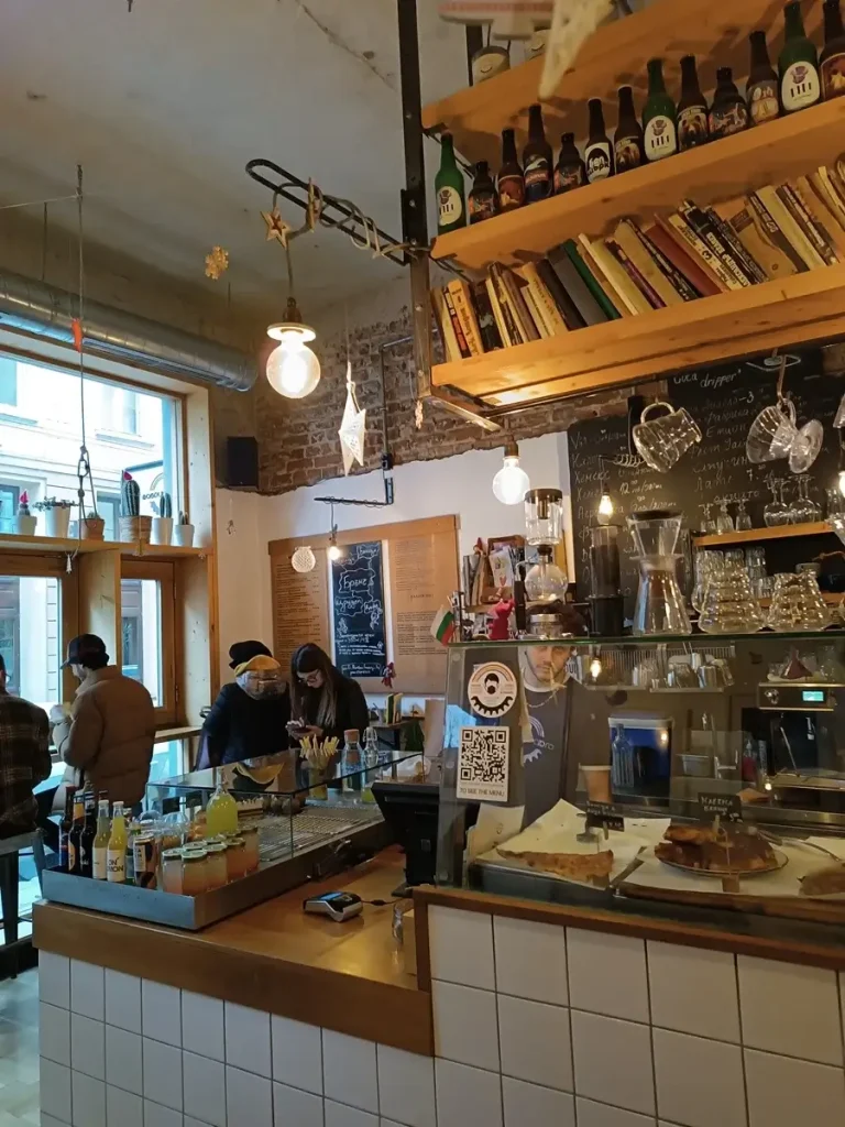 People enjoying their coffee at the 'Rainbow Factory' café-restaurant.