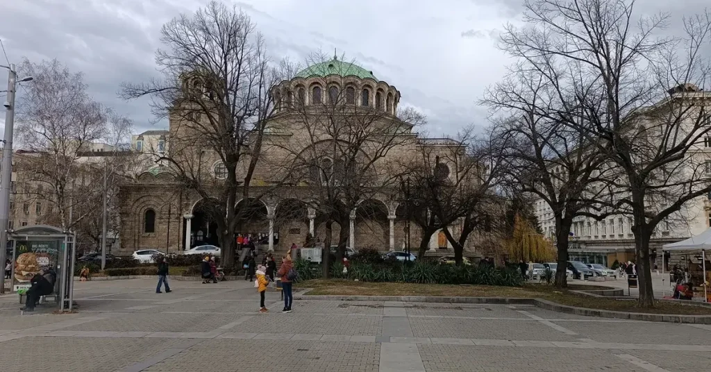 Distant view of Cathedral of Saint Nedelya, a majestic sight of your 2 days itinerary in Sofia.