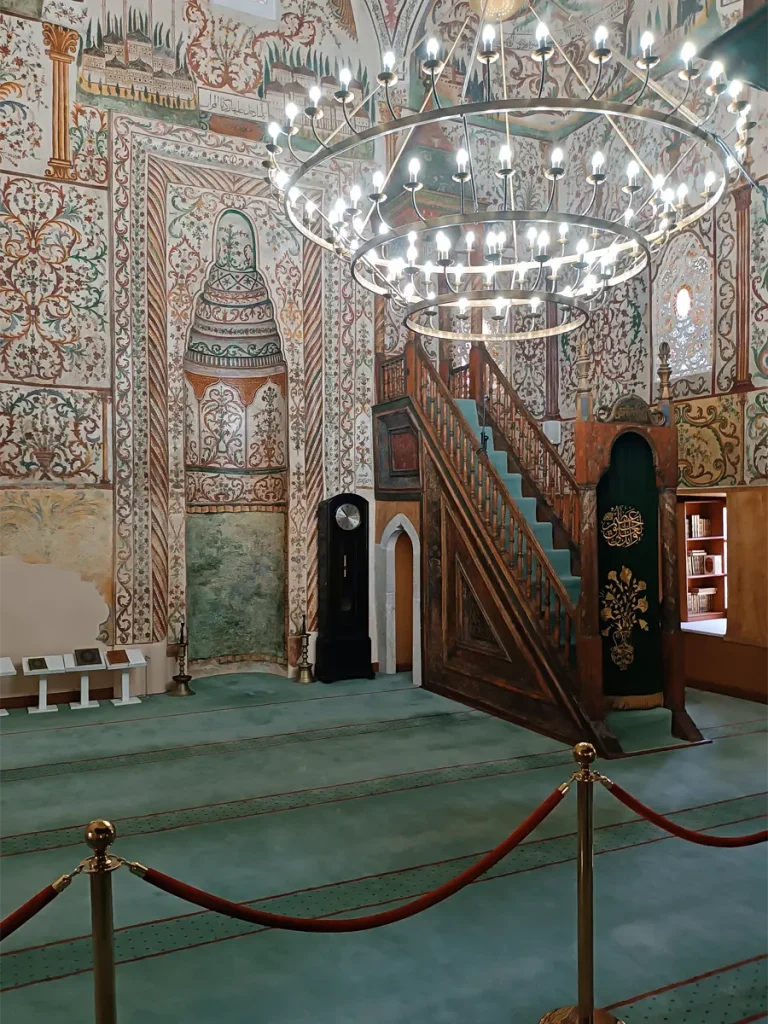 The intricately painted walls inside the impressive Et’hem Bey Mosque.