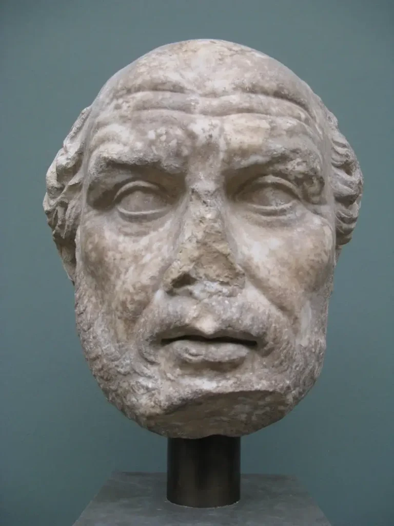 Head of the statue of Phidias, the famous ancient sculptor of the Acropolis.