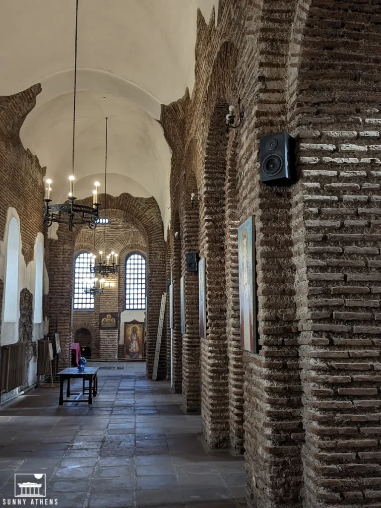 Interior of the Basilica of Saint Sofia with brick arches and windows.