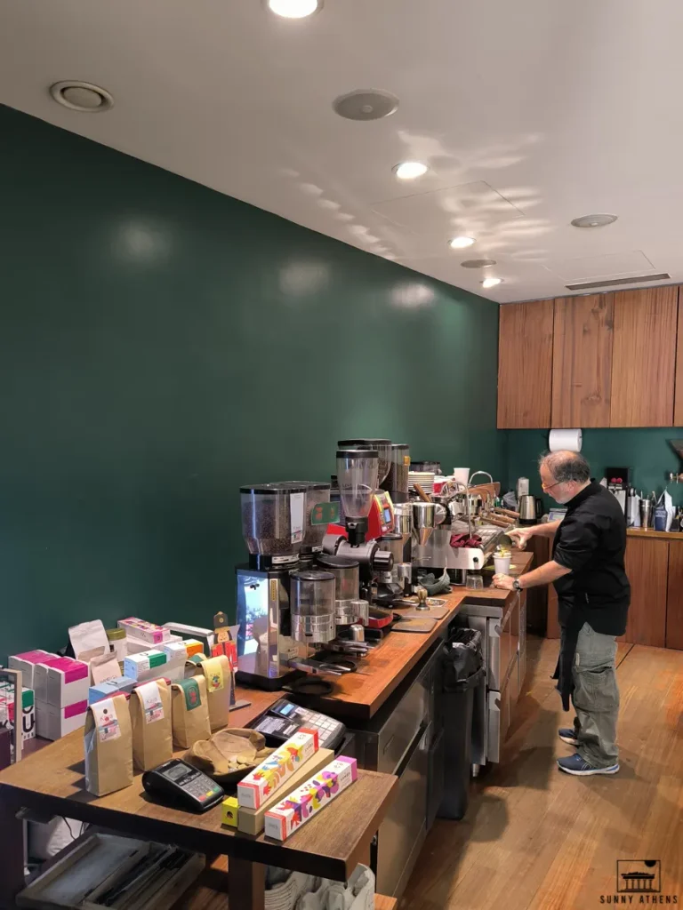 Interior of KAYA, a hidden gem known for its excellent espresso, one of the Best Cafes in Athens.